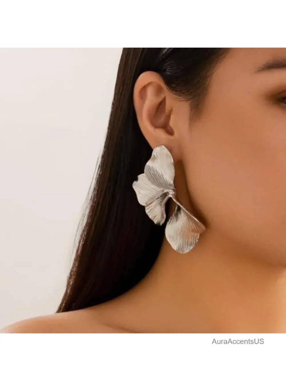 Chunky Ginkgo Leaf Flower Earrings for Women Long Drop Dangle Alloy Jewelry